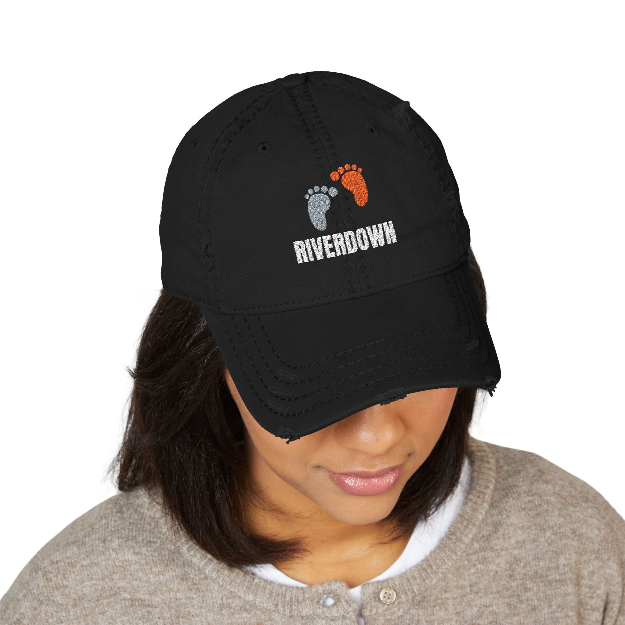 92 - Riverdown Feet Embroidered Distressed Dad Hat - Embroidered Vintage Beach Cap