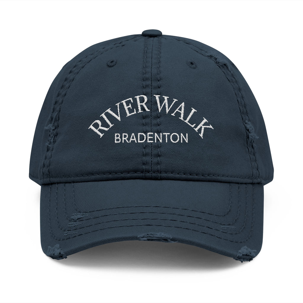92 - River Walk Distressed Embroidered "River Walk Bradenton" Dad Hat — Vintage Washed Baseball Cap