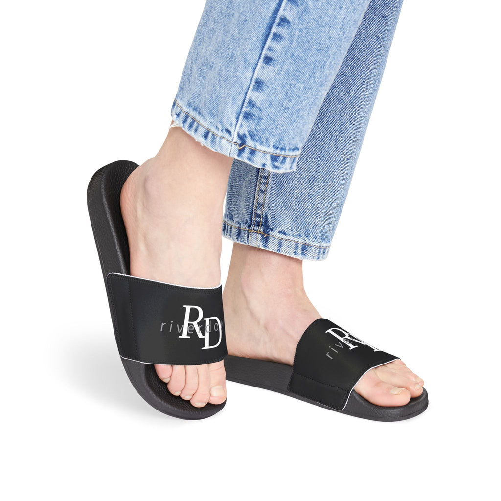 81 - Women's Removable-Strap Sandals – Black Slide Sandals with Interchangeable Strap