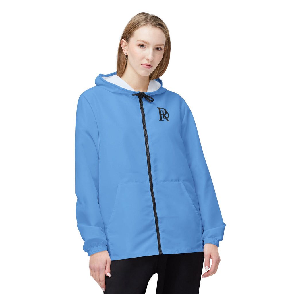 52 - Jacket Light Blue Hooded Windbreaker Jacket – Minimal 'R|D' Logo Sport Shell