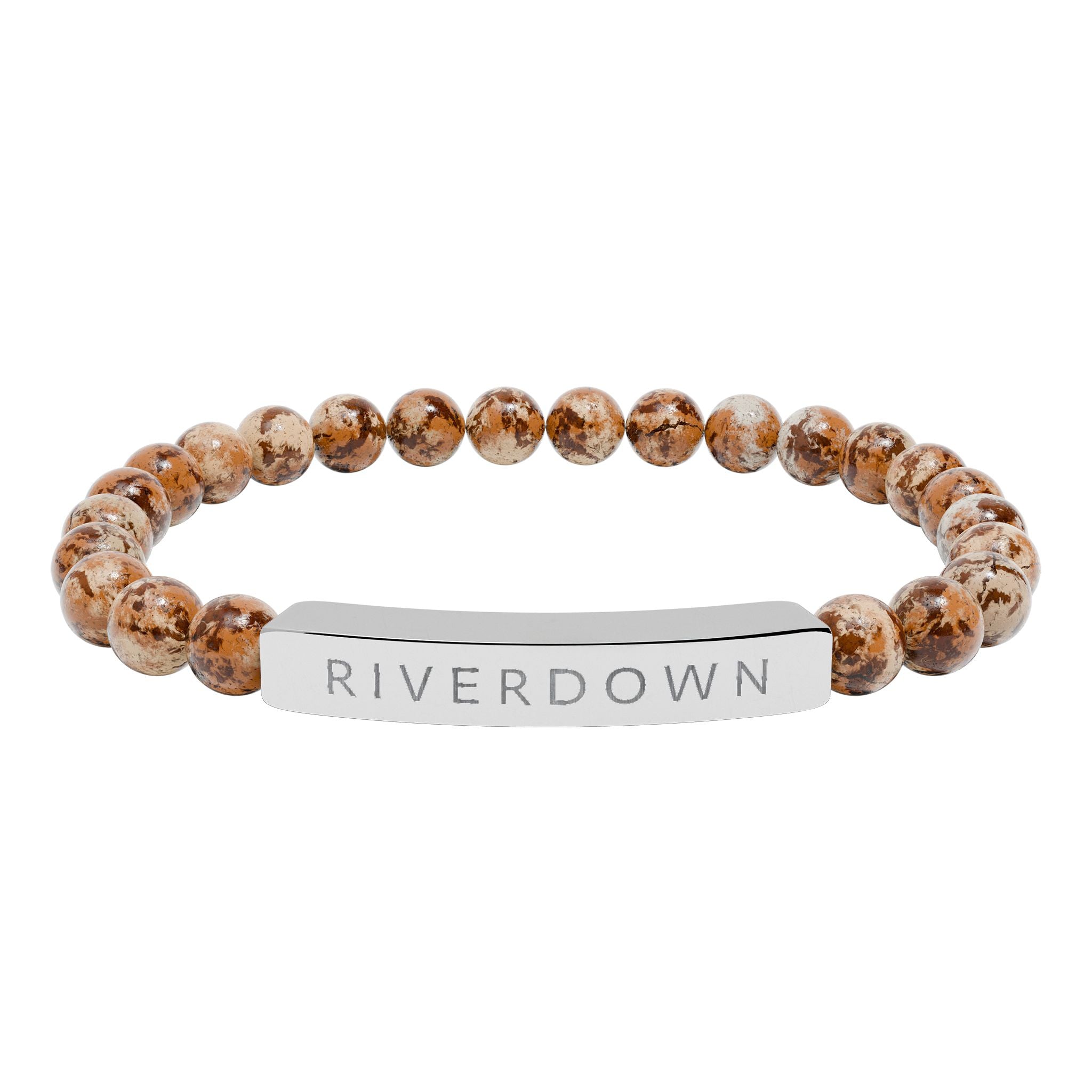 927 - Engraved Natural Stone Stretch Bar Bracelet — Personalized Riverdown Bead Bracelet