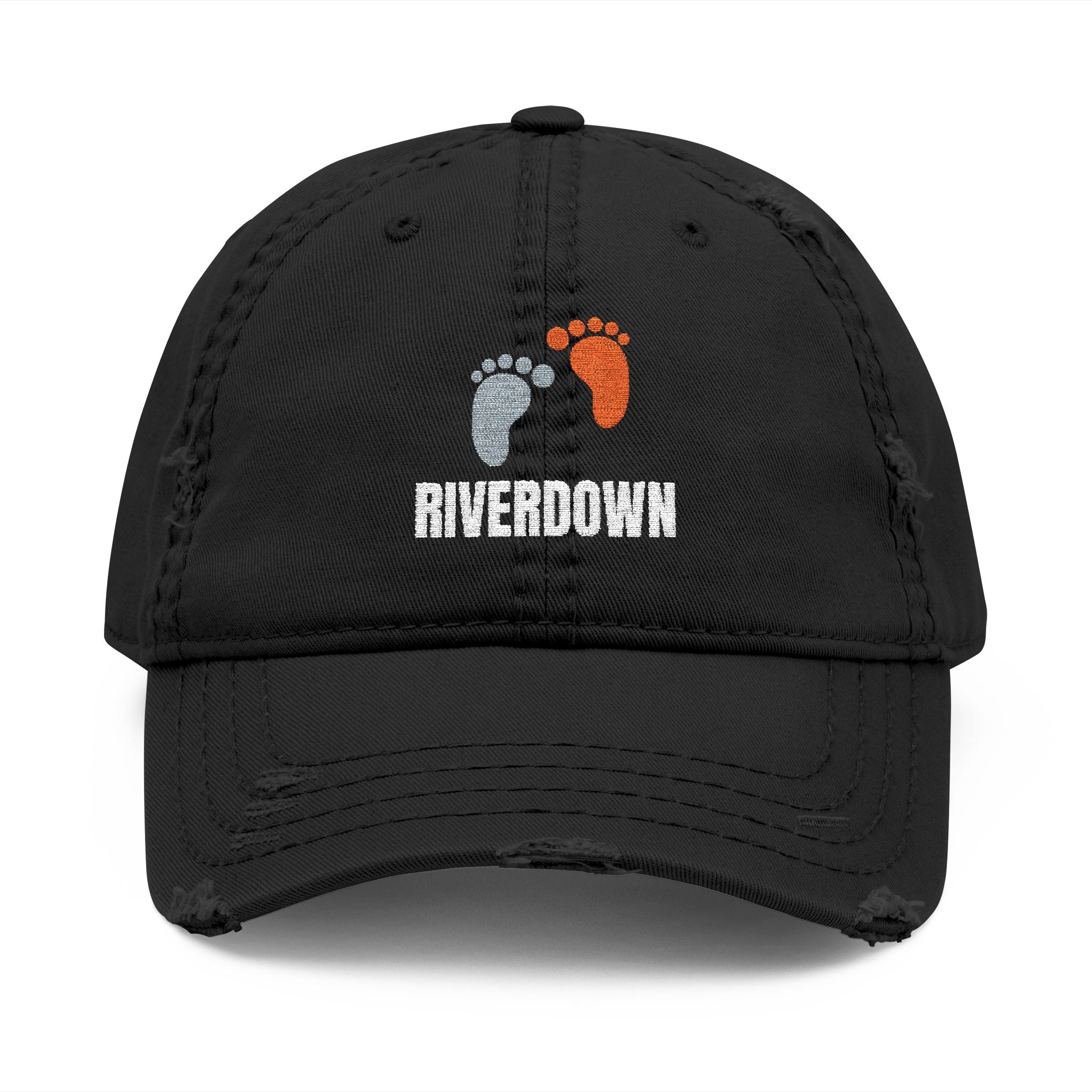 92 - Riverdown Feet Embroidered Distressed Dad Hat - Embroidered Vintage Beach Cap