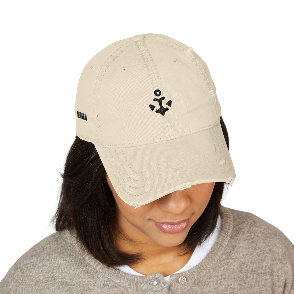 92 -Distressed Anchor Embroidered Dad Hat — Vintage Nautical Baseball Cap