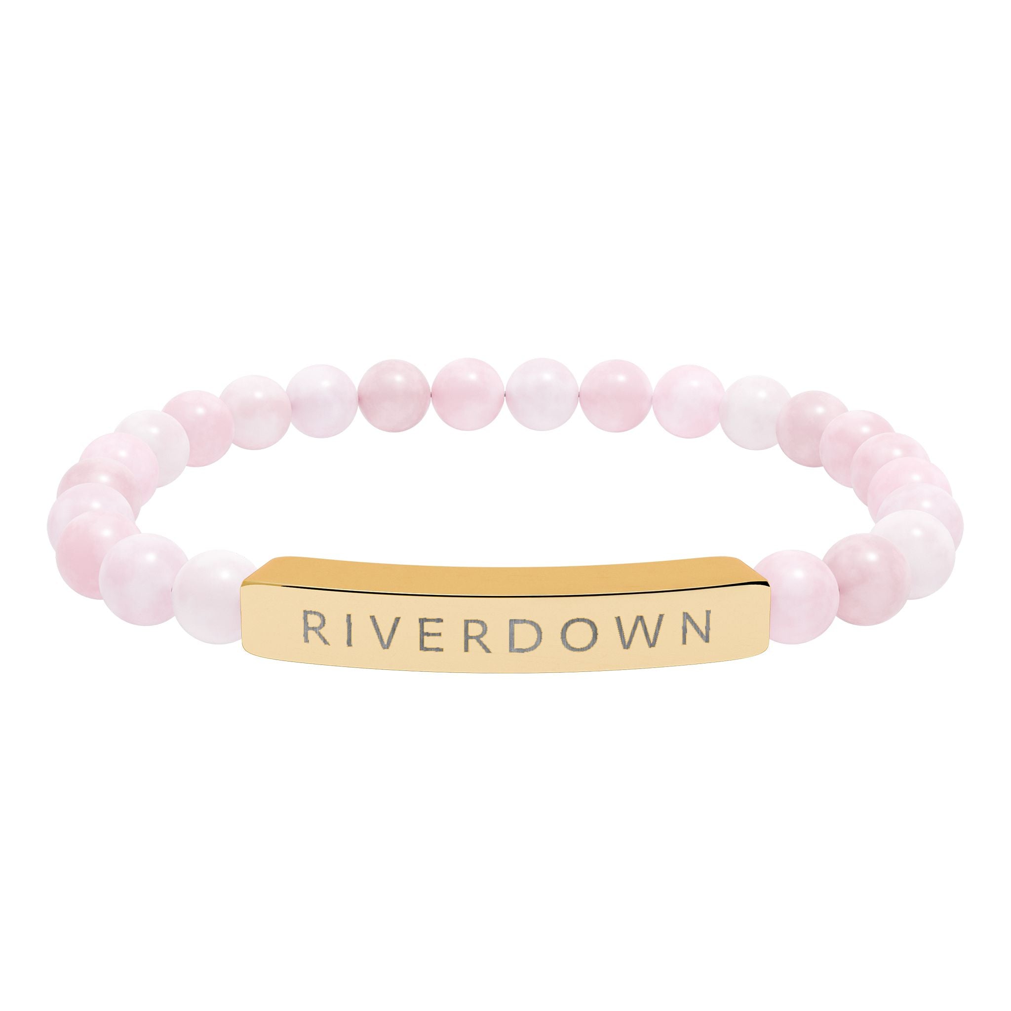 927 - Engraved Natural Stone Stretch Bar Bracelet — Personalized Riverdown Bead Bracelet