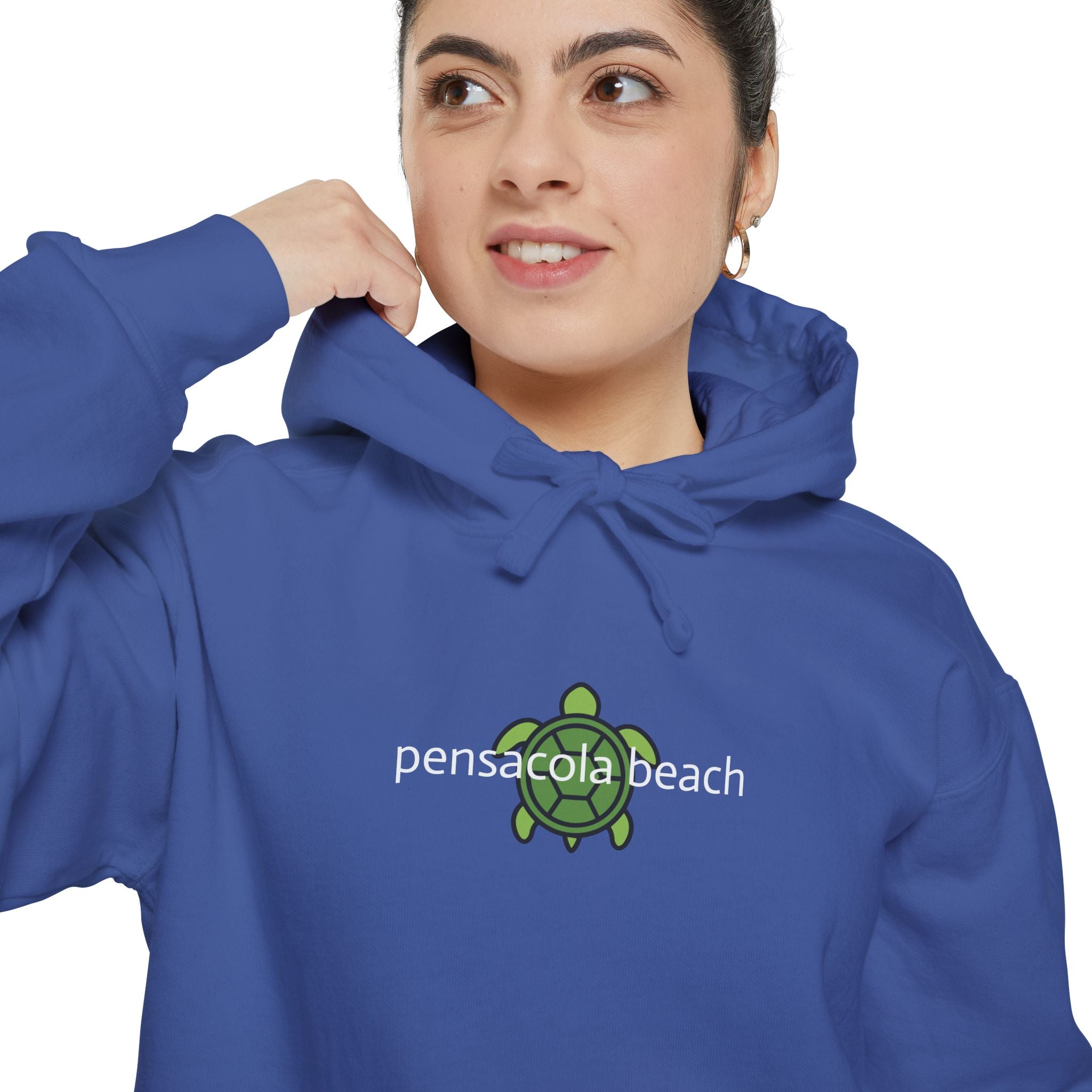 934 - Embroidered Pensacola Beach Sea Turtle Logo Hoodie — Soft Garment-Dyed Graphic Hoodie