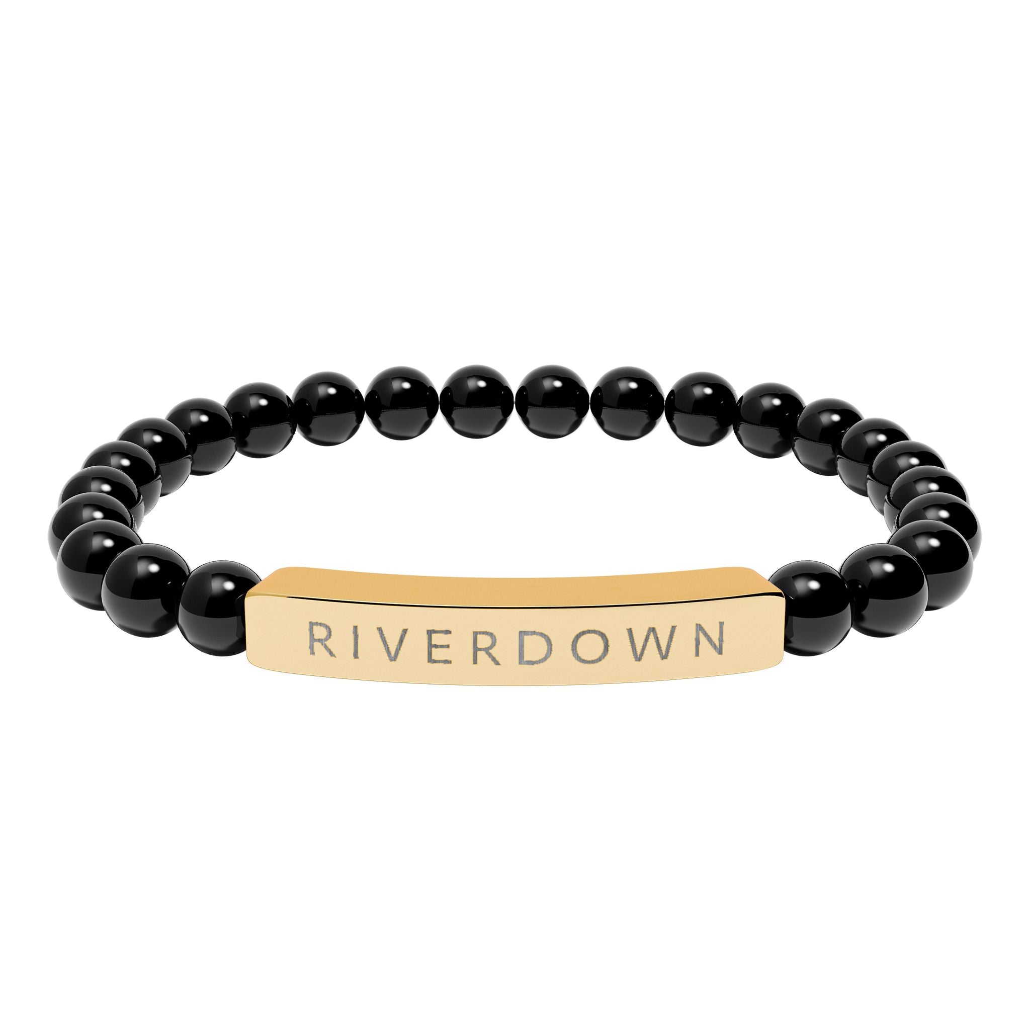 927 - Engraved Natural Stone Stretch Bar Bracelet — Personalized Riverdown Bead Bracelet