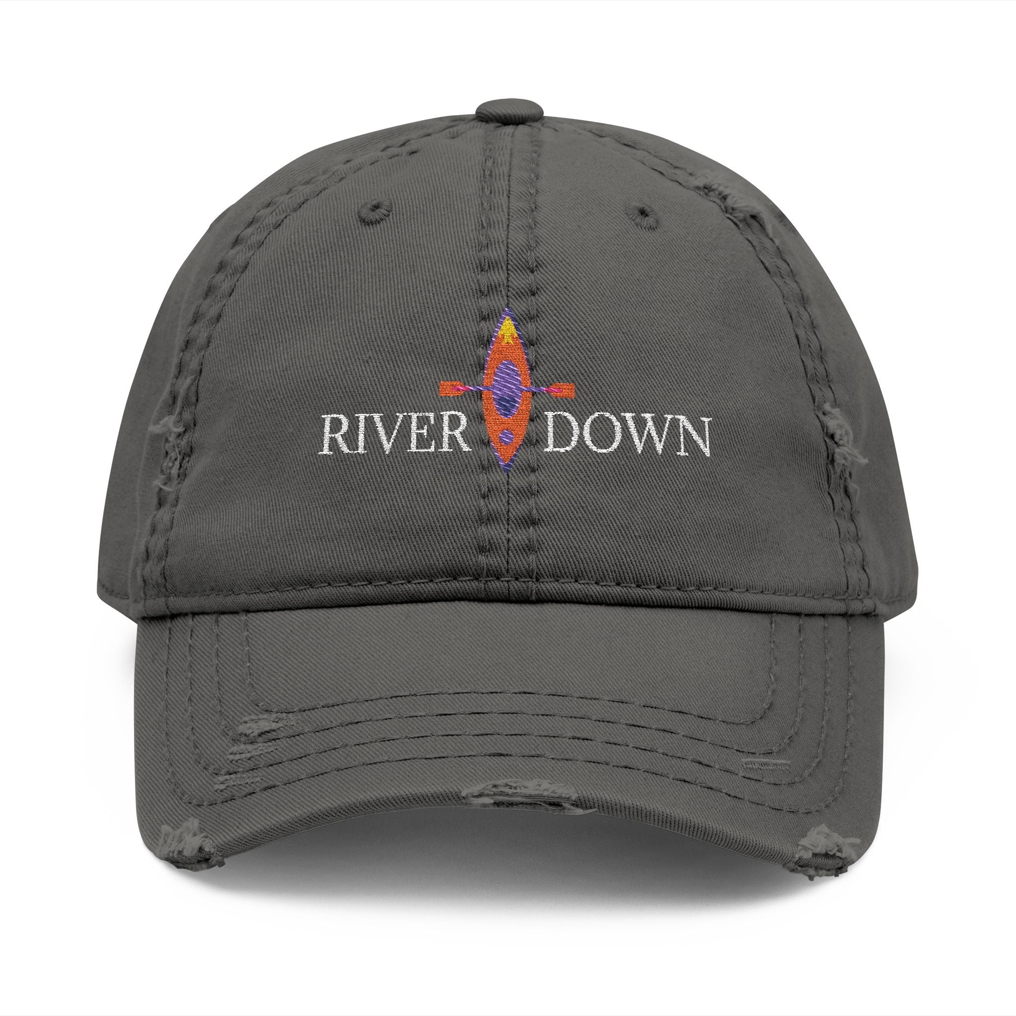 920 - Hat Multi Colors Kayak Distressed Embroidered 'Riverdown' Dad Hat – Vintage Washed Baseball Cap