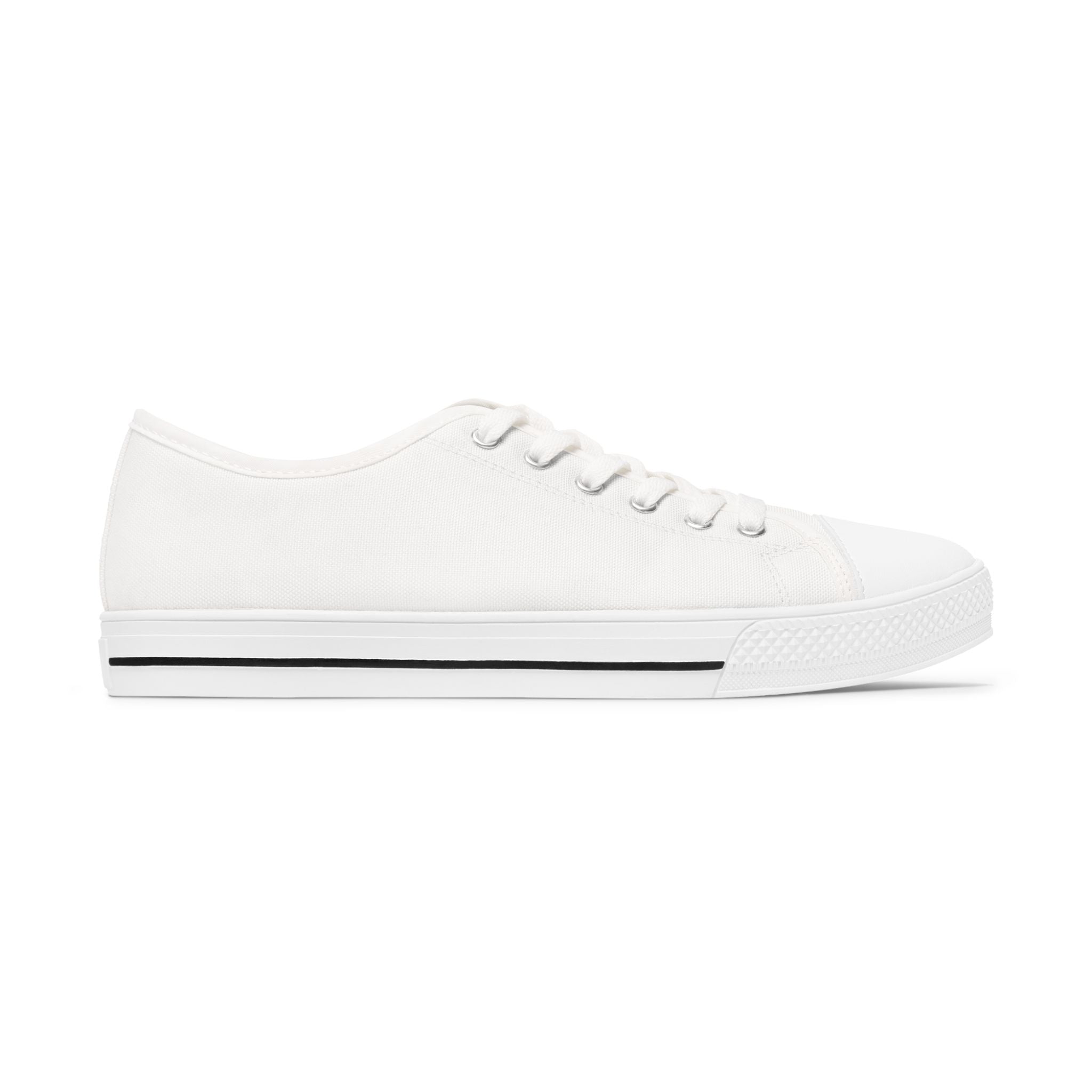 81 - Women's White Cap Low Top Sneakers — Minimal White Canvas Sneakers with 'RIVERDOWN' Side Text