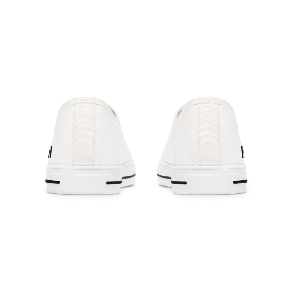 81 - Women's White Cap Low Top Sneakers — Minimal White Canvas Sneakers with 'RIVERDOWN' Side Text