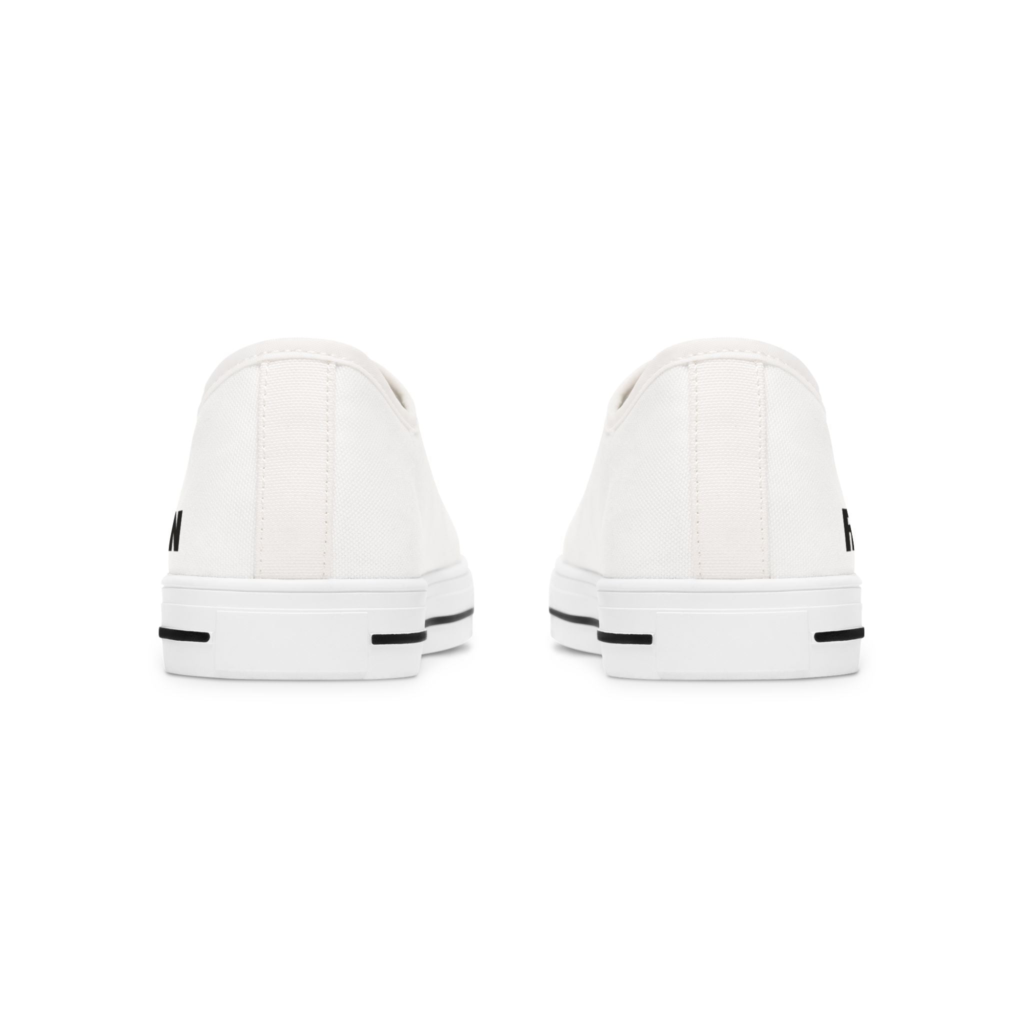 81 - Women's White Cap Low Top Sneakers — Minimal White Canvas Sneakers with 'RIVERDOWN' Side Text