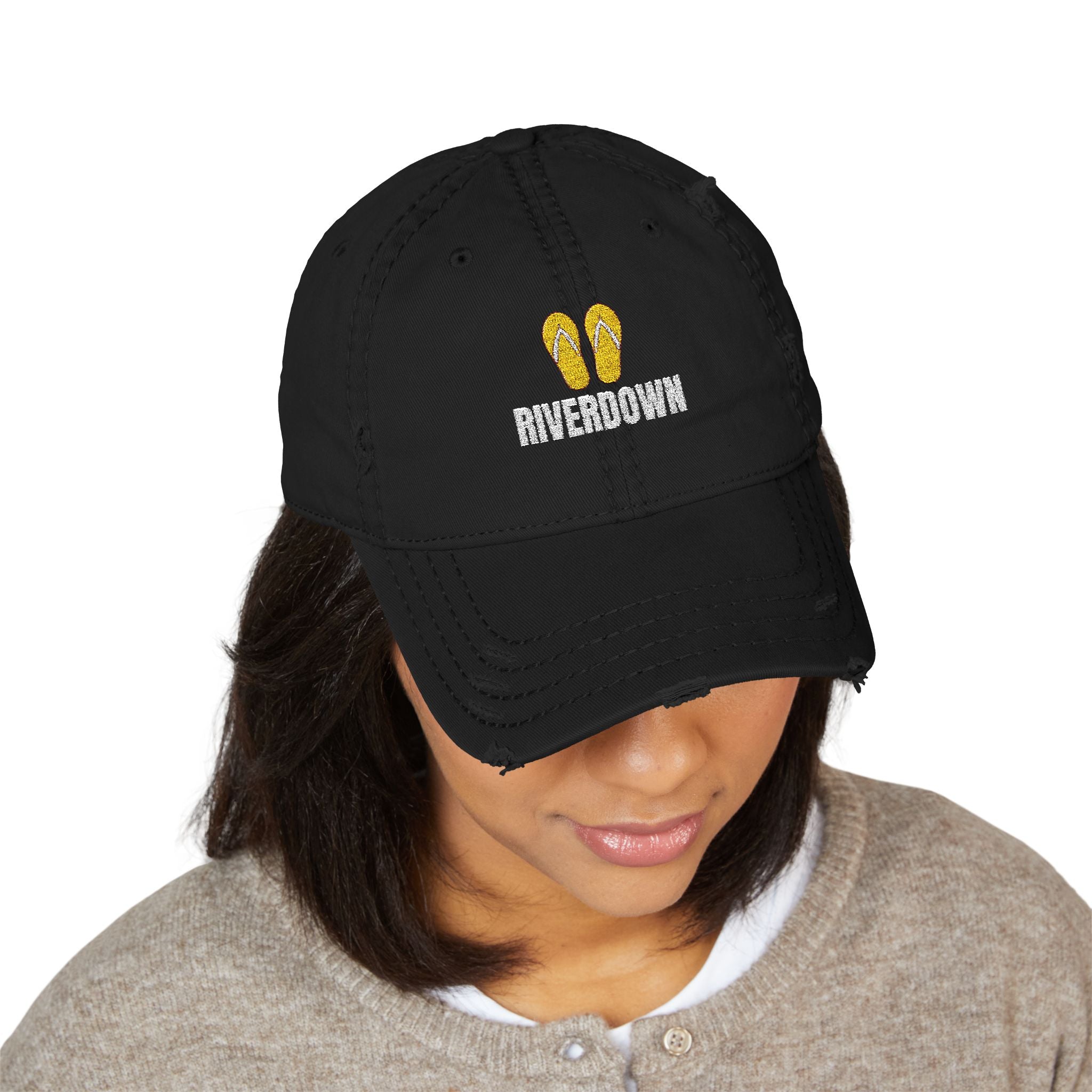 92 - Sandals - Distressed Embroidered Dad Hat — Flip Flop & 'Avgrown' Logo