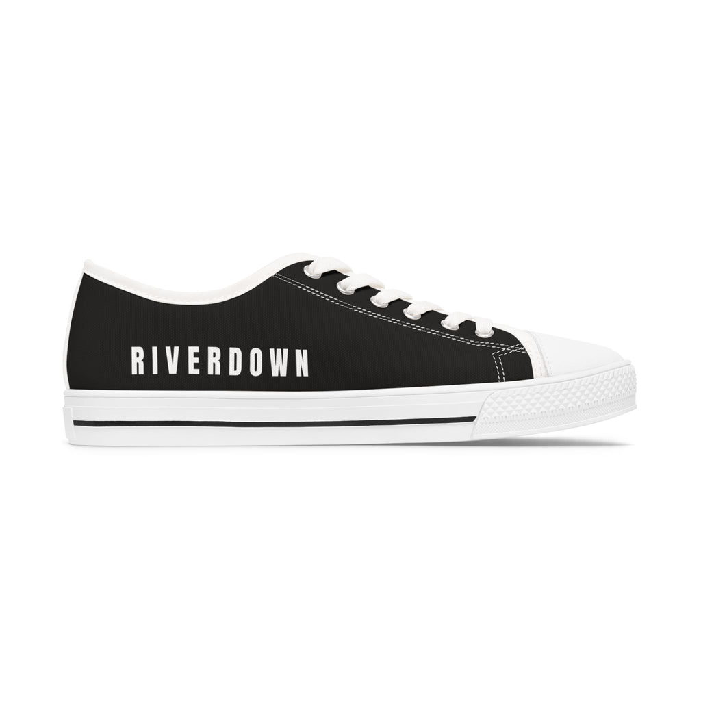 81 - Women's Night Low Top Sneakers — Minimal White Canvas Sneakers with 'RIVERDOWN' Side Text
