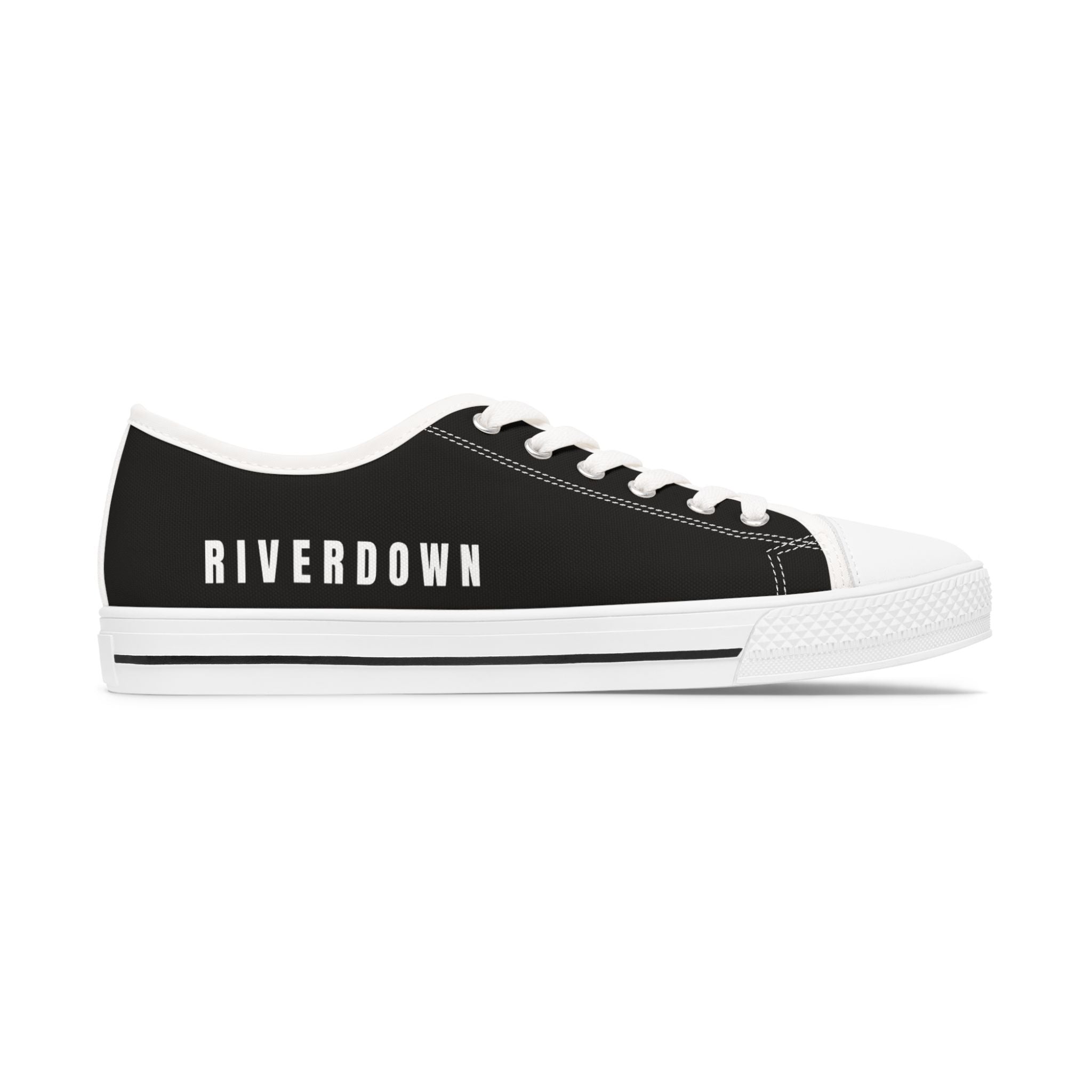 81 - Women's Night Low Top Sneakers — Minimal White Canvas Sneakers with 'RIVERDOWN' Side Text