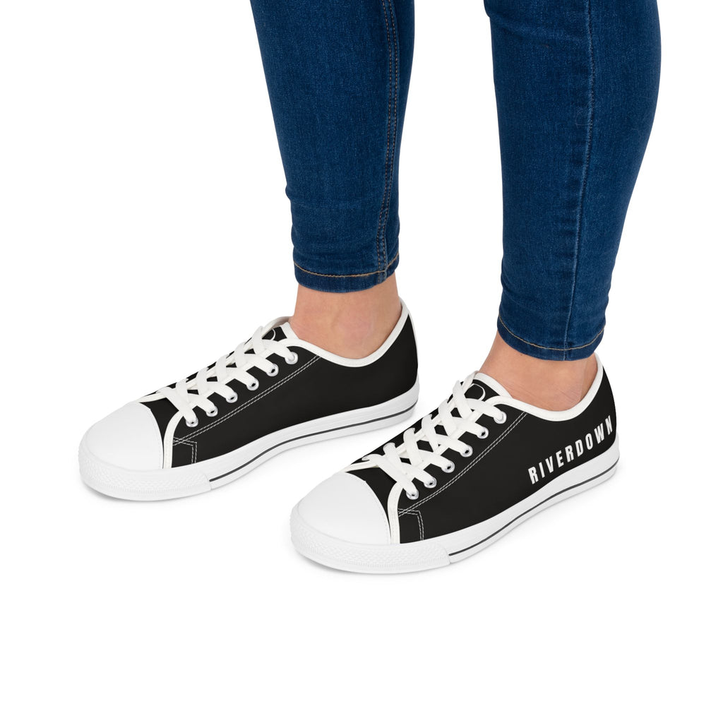 81 - Women's Night Low Top Sneakers — Minimal White Canvas Sneakers with 'RIVERDOWN' Side Text